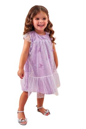 Imagem de Vestido Infantil Jardim Encantado Lilás Com Borboletas 3D Verão Kukiê 77674
