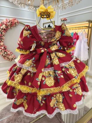 Imagem de Vestido Infantil Junino Marsala Florido com Aplique Lacinhos RO3435MS