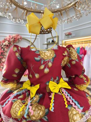 Imagem de Vestido Infantil Junino Marsala Florido com Aplique Lacinhos RO3435MS