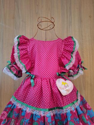 Imagem de Vestido Infantil Juvenil de Festa Junina Caipira São João Luxo Colorido Xadrez
