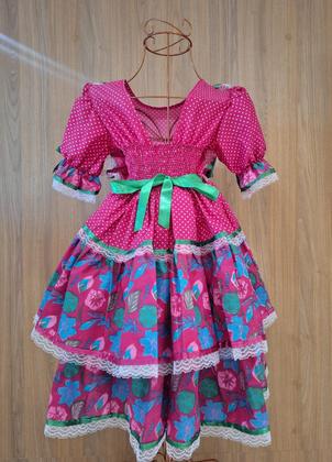 Imagem de Vestido Infantil Juvenil de Festa Junina Caipira São João Luxo Colorido Xadrez