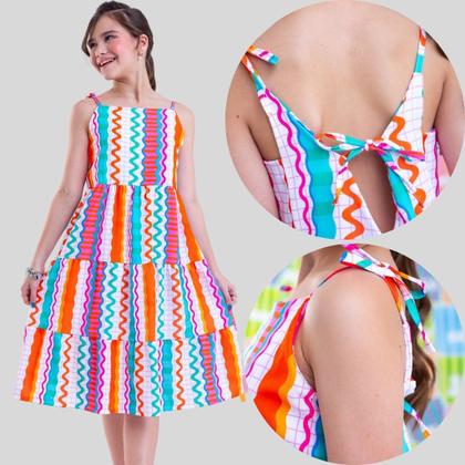 Imagem de Vestido Infantil Juvenil Menina Estampado Roupa de Menina Moda Blogueira 4 ao 14 anos