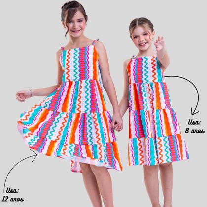 Imagem de Vestido Infantil Juvenil Menina Estampado Roupa de Menina Moda Blogueira 4 ao 14 anos