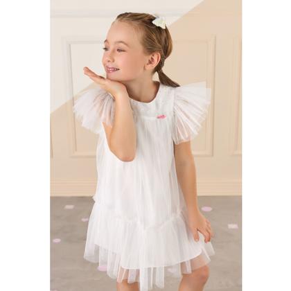 Imagem de Vestido Infantil Lantejoulas Tule Branco Mon Sucré