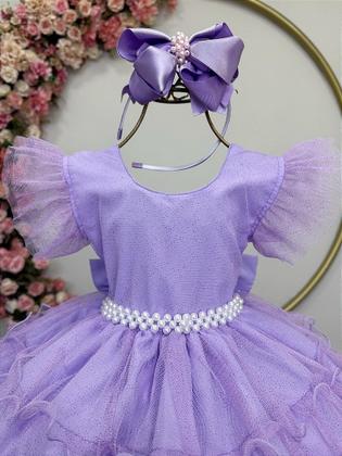 Imagem de Vestido Infantil Lilás com Saia de Babados e Glitter para Festas