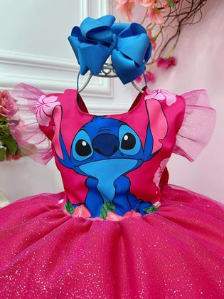 Imagem de Vestido Infantil Lilo e Stitch Pink Com Glitter Festas