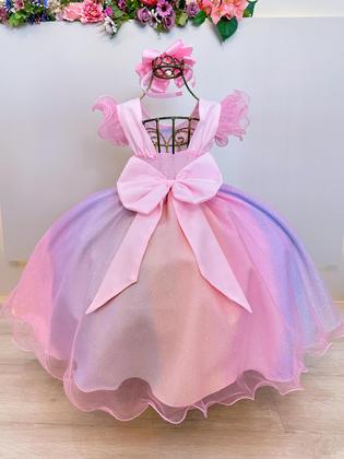 Imagem de Vestido Infantil Lilo Stitch e Angel Rosa Saia Colorida