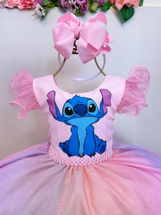 Imagem de Vestido Infantil Lilo Stitch e Angel Rosa Saia Colorida