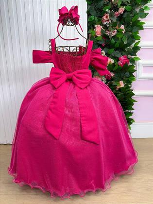 Imagem de Vestido Infantil Longo Pink Formatura Tule Glitter Festa