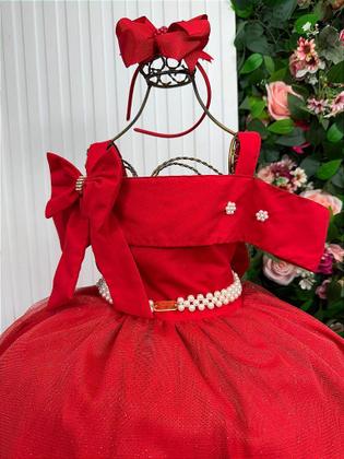 Imagem de Vestido Infantil Longo Vermelho para Formatura com Tule e Glitter para Festa