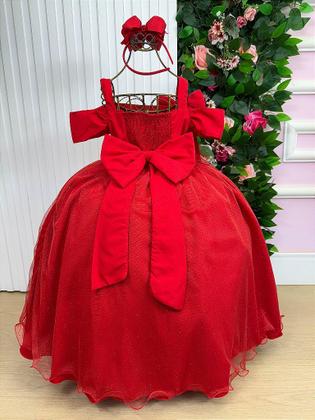 Imagem de Vestido Infantil Longo Vermelho para Formatura com Tule e Glitter para Festa