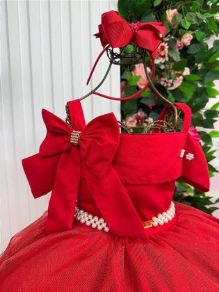 Imagem de Vestido Infantil Longo Vermelho para Formatura com Tule e Glitter para Festa