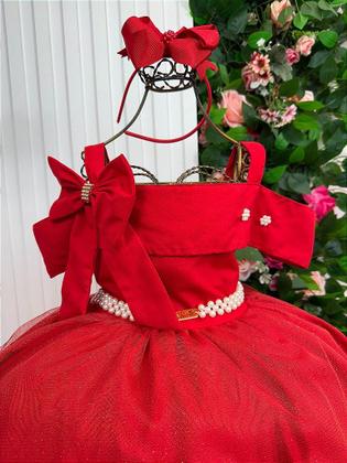 Imagem de Vestido Infantil Longo Vermelho para Formatura com Tule e Glitter para Festa
