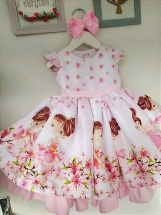 Imagem de Vestido Infantil Luxo Bailarina Rosa Floral