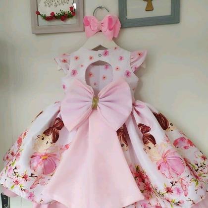 Imagem de Vestido Infantil Luxo Bailarina Rosa Floral
