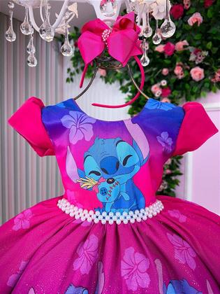 Imagem de Vestido Infantil Luxo Menina Festa Stitch e Lilo