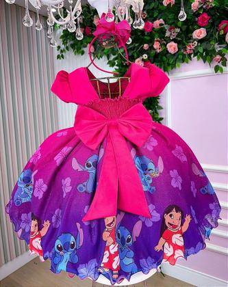 Imagem de Vestido Infantil Luxo Menina Festa Stitch e Lilo