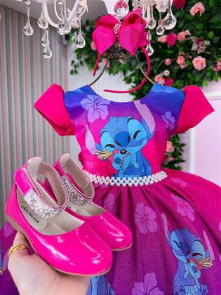 Imagem de Vestido Infantil Luxo Menina Festa Stitch e Lilo