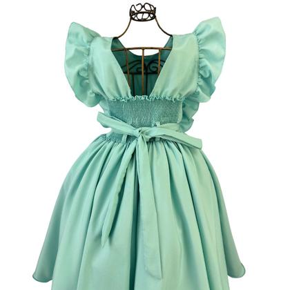 Imagem de Vestido Infantil Manga Borboleta Com Babado Verde Rodado Luxo