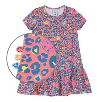 Imagem de Vestido Infantil Manga Curta Verão Estampado cor Rosa - Zig Zig Zaa