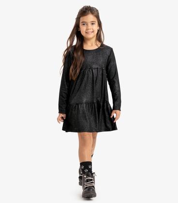 Imagem de Vestido Infantil Manga Longa Canelado Rovi Kids Preto