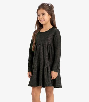 Imagem de Vestido Infantil Manga Longa Canelado Rovi Kids Preto