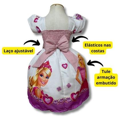 Imagem de Vestido Infantil Menina Barbie Rosa Luxo  C/ Saiote E Tiara