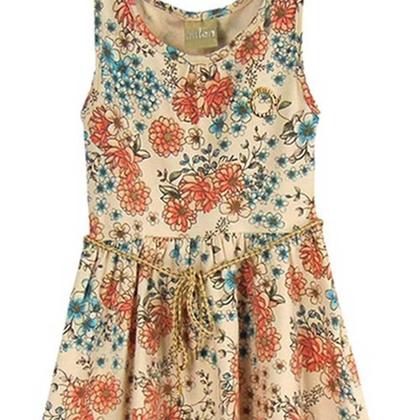 Imagem de Vestido infantil menina florido com cinto em cordão lurex