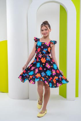 Imagem de Vestido infantil menina Preto Jardim encantado roupa juvenil neon