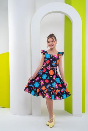 Imagem de Vestido infantil menina Preto Jardim encantado roupa juvenil neon