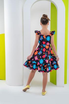 Imagem de Vestido infantil menina Preto Jardim encantado roupa juvenil neon
