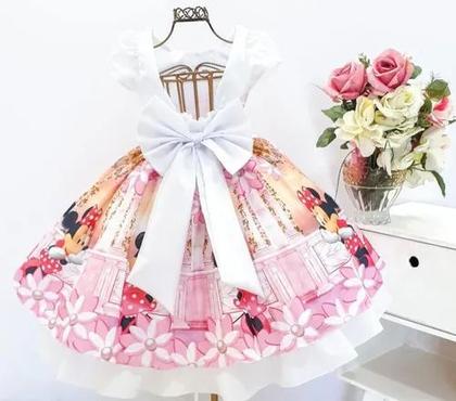 Imagem de Vestido Infantil Minnie Rosa Luxo Festa Tema E Tiara
