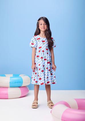 Imagem de Vestido Infantil Momi Verão Azul Listrado Cerejinha