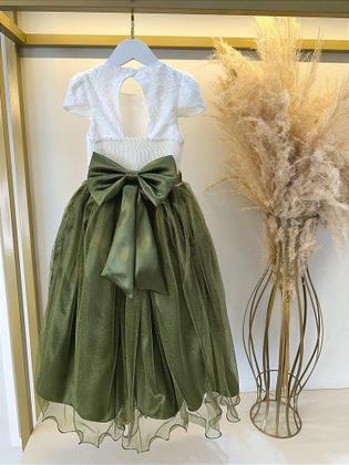 Imagem de Vestido Infantil Off White com Saia Verde Oliva para Daminha Longo