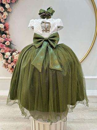 Imagem de Vestido Infantil Off White com Saia Verde Oliva para Daminha Longo