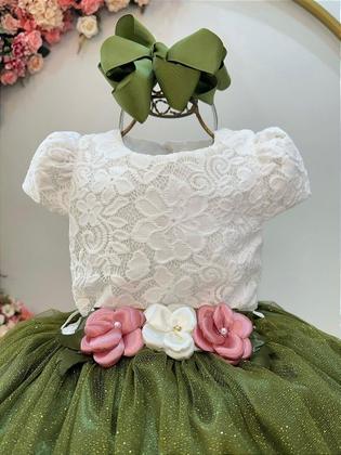 Imagem de Vestido Infantil Off White com Saia Verde Oliva para Daminha Longo