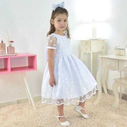Imagem de Vestido Infantil para Batizado Branco Com Tule Francês