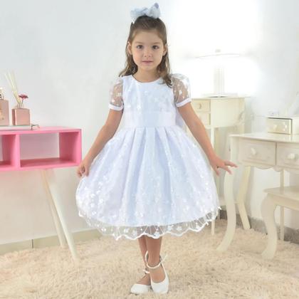 Imagem de Vestido Infantil para Batizado Branco Com Tule Francês