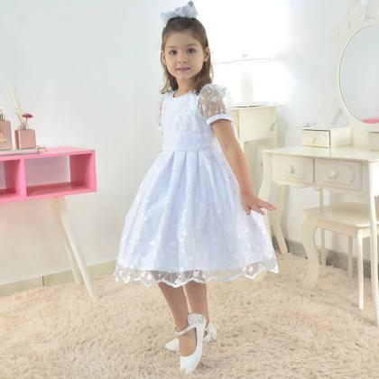 Imagem de Vestido Infantil para Batizado Branco Com Tule Francês