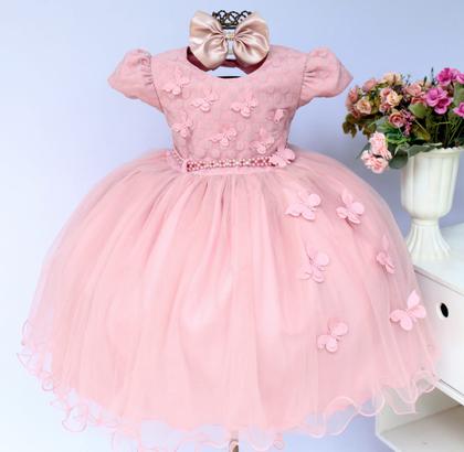 Imagem de Vestido Infantil Para Festa Luxo Rose Borboletas E Tiara