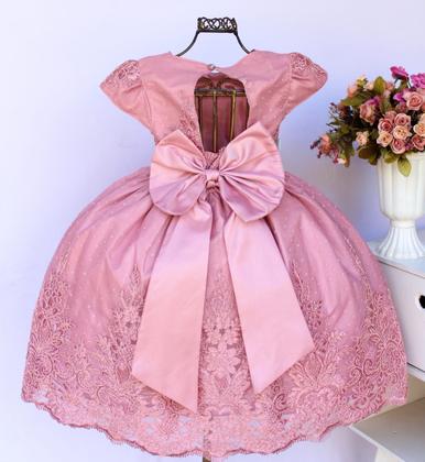 Imagem de Vestido Infantil Para Festa Luxo Rose Renda E Tiara