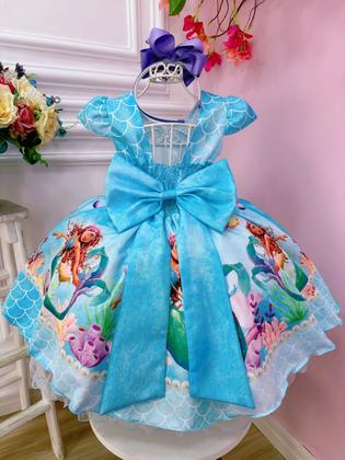 Imagem de Vestido Infantil Princesa Ariel Sereia Peito Escamas Filme  super luxo festa RO3277AZ