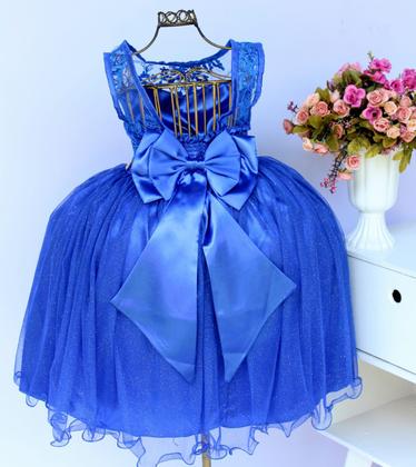 Imagem de Vestido Infantil Princesa Azul Royal Festa Luxo E Coroa