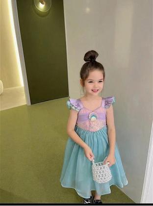Imagem de Vestido Infantil Princesa Sereia Ariel Festa Fantasia Luxo