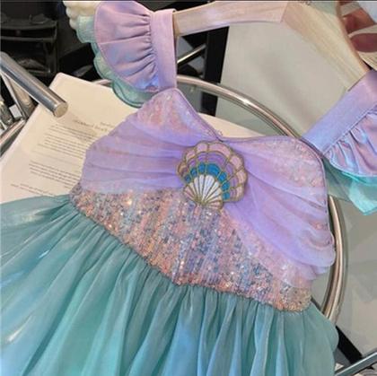 Imagem de Vestido Infantil Princesa Sereia Ariel Festa Fantasia Luxo