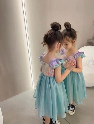 Imagem de Vestido Infantil Princesa Sereia Ariel Festa Fantasia Luxo