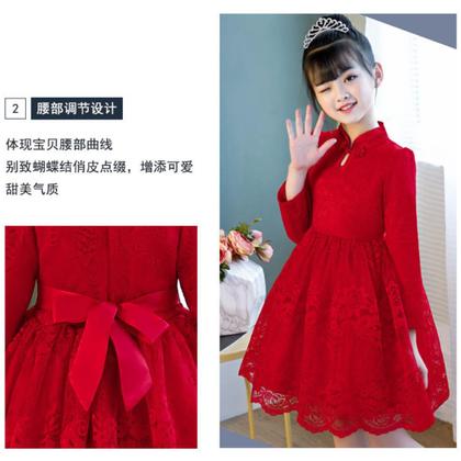 Imagem de Vestido Infantil Renda Vermelho Festas Manga Longa