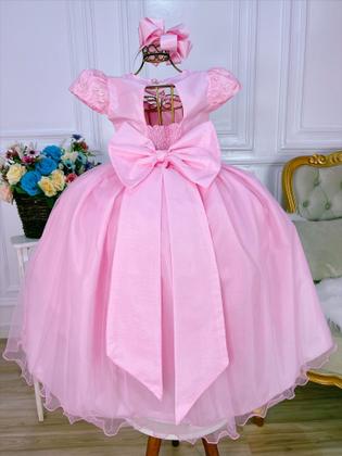 Imagem de Vestido Infantil Rosa Bebê C/ Busto Nervura e Pérolas Damas Super luxo  festa 4554RS