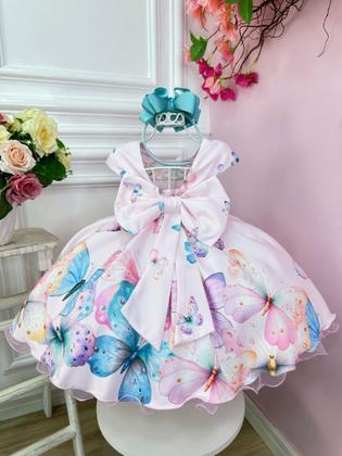 Imagem de Vestido Infantil Rosa Borboletas Damas Festas Luxo festa Pérolas RO749RS