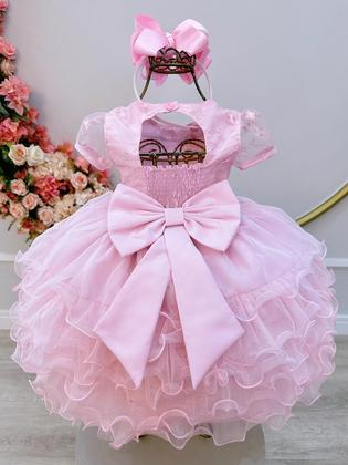 Imagem de Vestido Infantil Rosa Claro Jardim Encantado Saia Com Babados